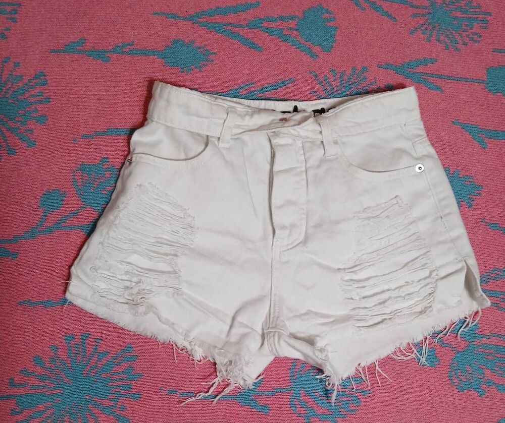 Alexander wang womens size 25 hi waist bite cut jeans shorts white frayed - Picture 5 of 8
